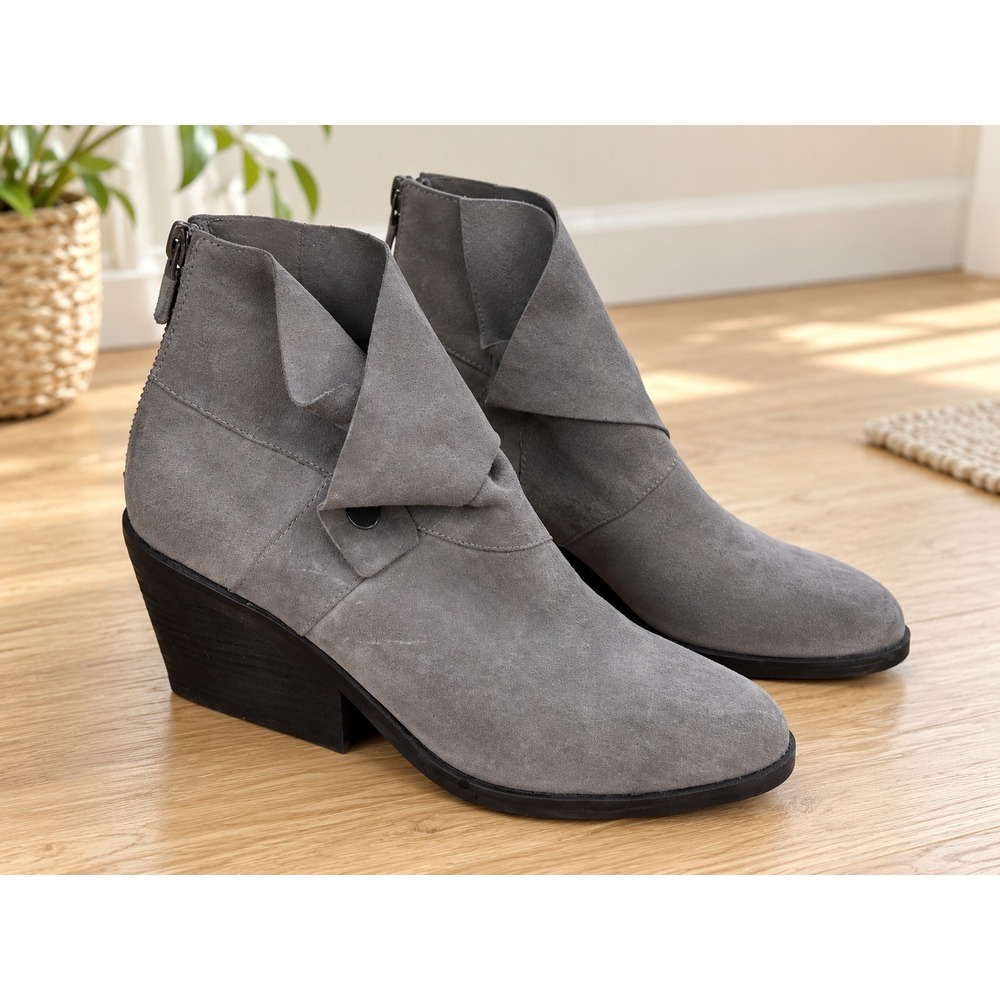 EILEEN FISHER Tornado Gray Suede Wedge Booties Ankle Boots Women Size 8.5